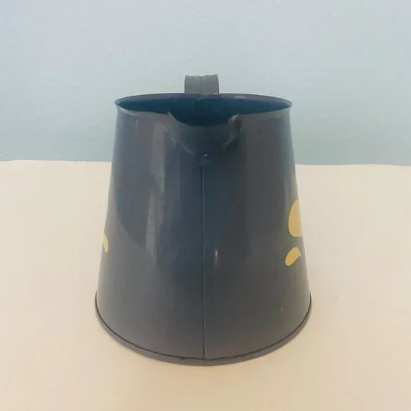 Metal Pitcher Planter Vase Blue With Beige Heart And Plastic Insert 4.5 Inches - Picture 4 of 12